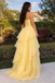 Unique Yellow Ruffle Prom Gown Strapless Cowl Neck High-Low Tiered Dress,OLP1853