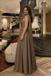 Vintage Brown Tulle Prom Dress Strapless A-Line Gown with Chiffon Wrap,OLP1926