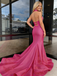 Stunning Hot Pink Halter Prom Gown Triple Rosette Cutout Satin High Slit Dress,OLP1881