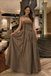 Vintage Brown Tulle Prom Dress Strapless A-Line Gown with Chiffon Wrap,OLP1926