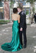 Elegant Green V-Neck Mermaid Side Slit Long Prom Dress Ideas, Evening Party Dresses, OLP1644