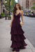 Elegant Purple Chiffon Evening Dress Tiered Ruffle Skirt V Neck Sexy Prom Gown,OLP1914