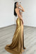 Elegant Gold Spaghetti Strap Mermaid Long Prom Dress Ideas, Evening Party Dresses, OLP1632