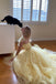 Pretty Yellow Sweetheart Tulle Prom Gown Flutter Sleeve Tiered A-Line Dress,OLP2052