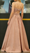 Modern Pink A-Line Prom Dress Unique Cut-Out Bodice Strappy V-Neck Pleated Evening Gown,OLP1723