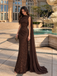 Classy Brown Sequin High-Neck Cape Sheath Evening Prom Dress,OLP2472