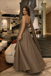 Vintage Brown Tulle Prom Dress Strapless A-Line Gown with Chiffon Wrap,OLP1926