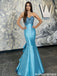Beautiful Blue Mermaid Prom Dress Sweetheart Beaded Bodice Satin Formal Gown,OLP2179