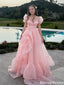 Fancy Blush Pink Organza Ball Gown with Puff Sleeves and Dramatic Ruffle Skirt,OLP1890