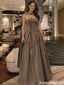 Vintage Brown Tulle Prom Dress Strapless A-Line Gown with Chiffon Wrap,OLP1926
