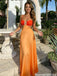 Sexy Cutout Orange Satin Maxi Prom Dress Sun Ring V Neck Sleeveless Slit Skirt,OLP2252