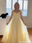 Pretty Yellow Sweetheart Tulle Prom Gown Flutter Sleeve Tiered A-Line Dress,OLP2052