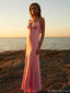 Pretty Pink Satin Maxi Mermaid Prom Dress with Tie-Front Cutout,OLP1784