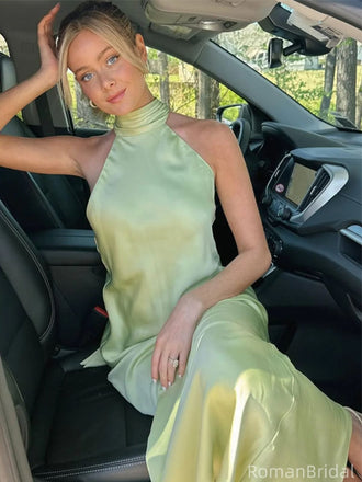 Elegant Yellow High Neck Mermaid Long Prom Dress Ideas, Evening Party Dresses, OLP1366