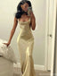 Elegant Yellow Spaghetti Strap Mermaid Long Prom Dress Ideas, Evening Party Dresses, OLP1658