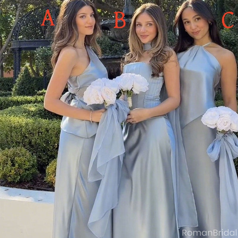 Elegant Blue Mismatched Sleeveless Mermaid Long Bridesmaid Dresses Online, BG910