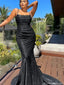 Sparkly Black Spaghetti Strap Mermaid Long Prom Dress Ideas, Evening Party Dresses, OLP1554