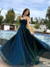 Unique Navy Blue Spaghetti Strap A-Line Long Prom Dress Ideas, Evening Party Dresses, OLP1591
