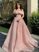 Charming Pink Off-Shoulder A-Line Long Prom Dress Ideas, Evening Party Dresses, OLP1566
