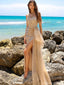 Unique Champagne Sweetheart Mermaid Side Slit Long Prom Dress Ideas, Evening Party Dresses, OLP1605