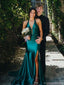 Elegant Green V-Neck Mermaid Side Slit Long Prom Dress Ideas, Evening Party Dresses, OLP1644
