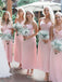 Elegant Spaghetti Straps Column Pink Bridesmaid Dresses Online, BG386