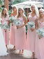 Elegant Spaghetti Straps Column Pink Bridesmaid Dresses Online, BG386