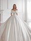 Elegant Off the Shoulder A-line White Satin Wedding Dresses, WD0534