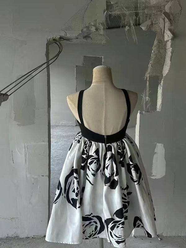 Elegant A-line Flower Butterfly Black Short Homecoming Dresses Online, HD0634