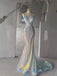 Sparkly Spaghetti Straps Mermaid V-neck Long Prom Dresses Online, OL709