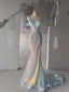 Sparkly Spaghetti Straps Mermaid V-neck Long Prom Dresses Online, OL709
