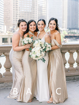 Mismatched Elegant Spaghetti Straps Off Shoulder Halter A-line Sleeveless Bridesmaid Dresses Online, BG388