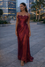 Elegant Burgundy Spaghetti Strap Sleeveless Mermaid Satin Long Evening Prom Dresses Online, OLP731