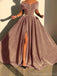 Elegant Off the Shoulder A-line Burgundy Evening Prom Dress with Front Slit, OL069