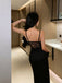 Sexy Black Spaghetti Strap Mermaid Side Slit Lace Long Prom Dress Ideas, Evening Party Dresses , OLP1217
