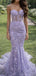 Modern Lavender Butterfly Lace Prom Gown Sheer Corset Mermaid Evening Dress,OLP1843