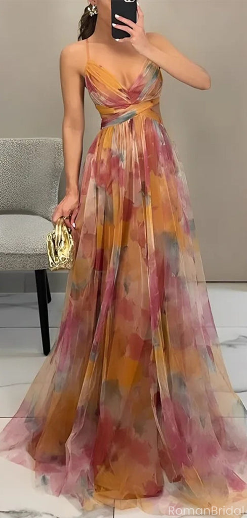 Unique Applique Spaghetti Strap A-Line Long Prom Dress Ideas, Evening Party Dresses, OLP1442