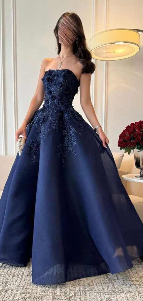 Elegant Navy Blue Sweetheart A-Line Long Prom Dress Ideas, Evening Party Dresses, OLP1635
