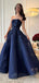 Elegant Navy Blue Sweetheart A-Line Long Prom Dress Ideas, Evening Party Dresses, OLP1635