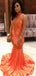 Sexy Orange High Neck Mermaid Long Prom Dress Ideas, Evening Party Dresses, OLP1453