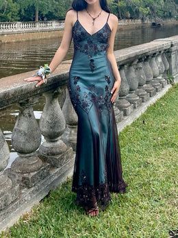 Elegant Blue Spaghetti Strap Mermaid Long Prom Dress Ideas, Evening Party Dresses, OLP1314
