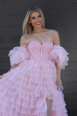Elegant Pink Sweetheart High low Long Prom Dress Ideas, Evening Party Dresses, OLP1300