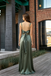 Classy Sage Green Silk Satin Prom Dress Lace Trim V Neck Spaghetti Strap Mermaid,OLP2253
