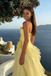 Beautiful Yellow Strapless Prom Gown Tiered Tulle Skirt Floral Appliqué,OLP2009
