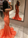 Sexy Orange High Neck Mermaid Long Prom Dress Ideas, Evening Party Dresses, OLP1453