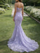 Modern Lavender Butterfly Lace Prom Gown Sheer Corset Mermaid Evening Dress,OLP1843