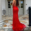 Sexy Red Pattern Sequin Prom Dress Spaghetti Strap Slit Mermaid Gown,OLP2088