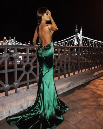 Sexy Green Spaghetti Strap Mermaid Long Prom Dress Ideas, Evening Party Dresses, OLP1645