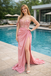 Modern Pink Sequin Prom Dress Sexy High Slit Strapless Sweetheart Neck Gown,OLP1915