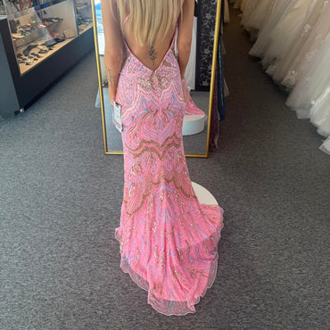 Sexy Pink Spaghetti Strap Mermaid Side Slit Sleeveless Long Prom Dress Ideas, Evening Party Dresses, OLP1325